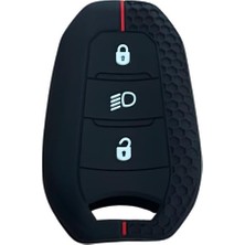 Esranın Dünyası Autohan Keys Peugeot Anahtar Kılıfı, Siyah Petek Desenli Kırmızı Çizgili, Far Açmalı, 208 308 508 2008 3008 5008 Rifter Modelleri