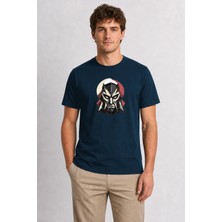 Wakha Minimalist Japon Savaşçı Grafik Baskılı Tasarım - Lacivert