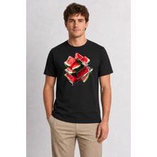 Wakha Karpuz Dilimleri Grafiği Tişört - Siyah