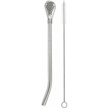 Busstier Süzgeç Uçlu Metal Pipet Seti, Filtreli Kaşık Pipet, Temizleme Fırçası Dahil, Kokteyl Sunum Bitki Çayı ve Yerba Mate (Bombilla) Için Tekrar Kullanılabilir Şık Tasarım