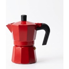 Deconox Kırmızı Moka Pot 3 Fincanlık, 180 ml Alüminyum Espresso Demliği, Ocak Üstü Kahve Cezvesi, Gazlı Elektrikli Seramik Ocak Uyumlu, 9X12X17 cm