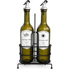 Orret Home 750 ml 2’li Yağdanlık Seti ve Siyah Metal Stand, Zeytinyağı Ayçiçek Yağı Şişesi, Sızdırmaz Kapaklı Cam Yağlık Sirkelik, Dökme Başlıklı Mutfak Yağlık Sosluk Takımı