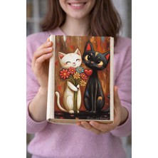 hg home&game Kedi ve Sevgili Temalı Bez Kitap Kılıfı – Baskılı Kumaş Kitap Kabı, Kitap Koruyucu Model 8