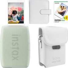 Instax Mini Link 3 Yeşil Akıllı Telefon Yazıcısı Beyaz Çanta Deri Albüm ve 20'li Mini Film