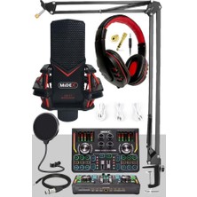 Midex Gmx-1 Titanium Set Efektli Ses Kartı Mikrofon Kulaklık Stand Kayıt Canlı Yayın (Pc ve Telefon)