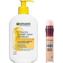 Garnier C Vitamini Parlaklık Veren Temizleyici 250 ml & Maybelline New York Instant Anti Age Eraser Kapatıcı, 01 Light, 6.8 ml