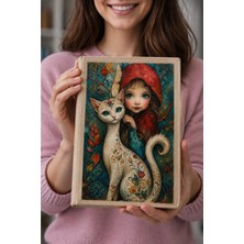 hg home&game Kedili Kız Temalı Bez Kitap Kılıfı – Baskılı Kumaş Kitap Kabı, Kitap Koruyucu Kitap Sever Hediyelik