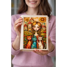hg home&game Kedili Kız Temalı Bez Kitap Kılıfı – Baskılı Kumaş Kitap Kabı, Kitap Koruyucu Model 2