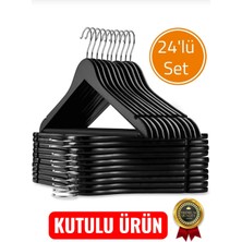 Azesur 24 adet Siyah Ahşap Görünümlü Plastik Elbise Askı Adet Siyah Askı Pantolon Gömlek AskıSI