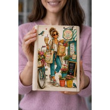 hg home&game Kahve Içen Kız Temalı Bez Kitap Kılıfı – Baskılı Kumaş Kitap Kabı, Kitap Koruyucu Model 2