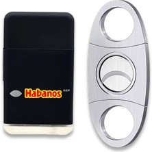 Habanos Plastik Jet Alev Puro Çakmağı Metal Kesici Seti Siyah