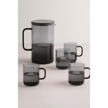 Jenisa Modern Borosilikat Cam Sürahi Seti – Füme Degrade, 4 Bardaklı, 2100 ml