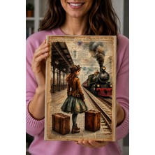 hg home&game Tren Bekleyen Kız Temalı Bez Kitap Kılıfı – Baskılı Kumaş Kitap Kabı, Kitap Koruyucu Kitap Sever Hediye