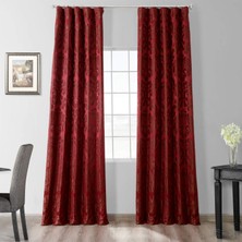 Hpd Half Price Drapes Oturma Odası Için Tasarımcı Damask Perdeleri - Suni Ipek 120 x 226 (1 Panel), JQCH-201268-96, Astoria Kırmızı ve Bronz