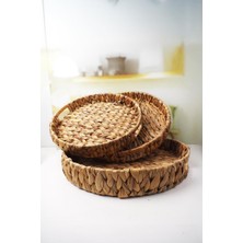 Die Grup Deconox 3'lü Rustik El Yapımı ve Doğal Yuvarlak Hasır Tepsi Seti, 3'lü Hasır Yuvarlak Tepsi Seti, Rattan 3 Boy Hasır Tepsi (38 * 6cm-34 * 5cm-30 * 24 * 4,5cm)
