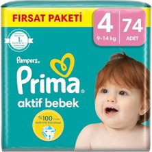 Die Grup Prima Bebek Bezi Aktif Bebek 4 Beden 74 Adet Mega Fırsat Paketi