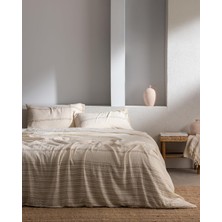 Breville King Size Müslin Ipliği Boyalı Lastikli Çarşaflı Nevresim Takımı - Ekru/haki