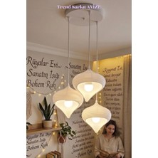 3lü Sarkıt Avize Salon Pla Modern Dekoratif Aydınlatma Çevre Dostu Tasarım Beyaz 25 x 25
