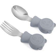 Die Grup 304 Çelik Gri Bebek Ayıcık Model Çocuk Kaşık ve Çatal Set CIN766GR