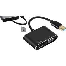 Lunatic 3349 USB 3.0 To HDMI VGA 3.5mm 1080P Monitör Genişletici Çevirici Dönüştürücü Adaptör Ekranı Genişletir Mevcut Monitörünüzle Çalışmanızı Yaparken. Diğer Ekranınızı Kullanabilirsiniz