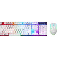 Everest KM-198 Luminax Gökkuşağı Aydınlatmalı Q Gaming Oyuncu Klavye + Mouse Set (Beyaz)