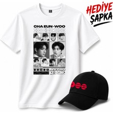 BarsDepo Cha Eun-Woo Astro Baskılı Tişört, Premıum Kalite Unisex Çocuk / Yetişkin (Şapka Hedıyelı)