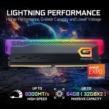 Geıl Orıon V Rgb GAVSG516GB5200C38BSC 16GB Ddr5 5200MHZ CL38, Xmp 3.0, On-Die Ecc & Pmıc, Rgb Aydınlatma, Alüminyum Soğutucu, Gri