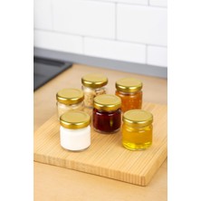 Die Grup 6 Adet 40 ml Gold Metal Kapaklı Şeffaf Numune Mama Ek Gıda Şekerleme Reçellik Küçük Cam Kavanoz