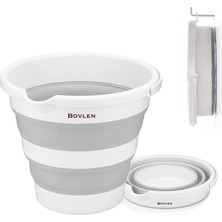 12 Litre Katlanabilir Kova - Akordiyon Katlanır Kova - Araba Kovası - Gri - 32.5 x 27.5 x 6 cm - Pp+ Tpr