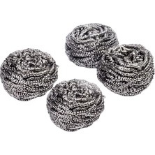 Scrubber 4'lü Bulaşık Teli | Paslanmaz Çelik Ağır Hizmet Tipi Inatçı Yağ ve Yanmış Kir Sökücü, Tencere, Tava ve Izgara Temizleme Metal Teli Seti (Model: 165-B)