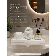 Yasmella Home Minimal Beyaz Banyo Seti + Pamukluk + Kulak Çubuğu Kabı + Soft Romantica Difüzör + Dekoratif Tepsi