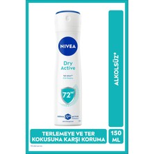 Nivea Kadın Sprey Deodorant Dry Active 150ml, 72 Saat Terleme ve Ter Kokusu Karşıtı, Alkolsüz