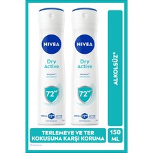 Nivea Kadın Sprey Deodorant Dry Active 150ml, 72 Saat Anti-perspirant Ter Koruması, X2 Adet
