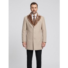 Plus Scorpion Erkek Uzun Kaşe Kaban – Çıkartılabilir Kürk Yaka, Astarlı ve Cepli Slim Fit Mont