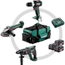 Hakay Metabo 685212000 Combo 3.1 Sb 18 Lt Bl Kömürsüz Akülü Darbeli Matkap + Kh 18 Ltx 24 Akülü Kırıcı Delici + W 18 L 9-125 Quick Akülü Avuç Taşlama 900 Watt Muadili Set (3x 5.2 Ah 18V Akü ve Şarj Cihazı)