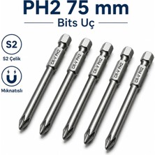 Hakay (5 Adet) Manyetik S2 Çelik 75 mm 7.5 cm Ph2 Bits Uç Tornavida Matkap Vidalama Manyetik Vidalama Ucu
