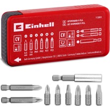Hakay Orijinal Einhell 9 Parça Bit Dağıtıcı Seti (25/50 mm Bitler, Uç Tipi Işaretlemesi, Manyetik Bit Tutucu, Krom Vanadyum, Cep Tipi Kutu, Bit Tutucular ve Akülü Vidalama Makineleri Için)