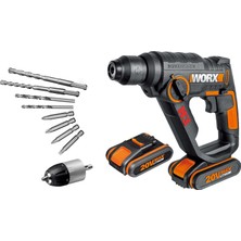Hakay Worx WX390.1 20VOLT 2.0AH. Li-Ion 1.2j Profesyonel Sds-Plus Pnömatik Çift Akülü Şarjlı Matkap + 8 Adet Uç + Mandren