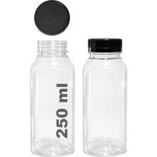 Hakay 250 ml Smoothie Detoks Şişesi 250 cc Kapaklı Şeffaf Plastik Şişe Detox Köşeli Dondurucuya Uygun 6 Adet