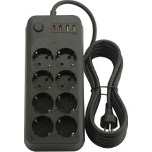 Hakay Orret Home 8 Priz 2 USB 2 Type-C Girişli Akım Korumalı Uzatma Kablosu 2 Metre, Açma Kapama Düğmeli Çoklu Priz, USB Şarjlı Termal Korumalı Priz Uzatma Kablosu