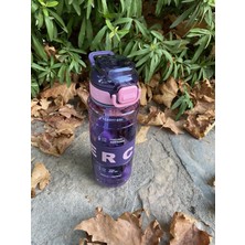 Hakay Motivasyon Matarası Şeffaf 800ML Suluk Su Şişesi Spor Matarası Bpa Içermaz (Askılı) (Mor)