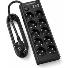 Hakay Çoklu Priz 10’lu Grup Priz Usb’li (3x Usb-A, 1x Usb-C), 3680W 16A, 2 Metre Kablo, Topraklı Uzatma Kablosu, Ev Ofis Gaming Için