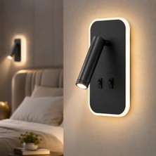 Die Grup Tuvalu Siyah LED Duvar Apliği | 13W | 3200K Gün Işığı | Çift Anahtarlı – Çift Kademe Yanma | 930 Lümen | 220V | Yatak Başı Okuma Apliği | IP20 | 10X18X3 cm Modern Minimal Iç Mekân Aydınlatma