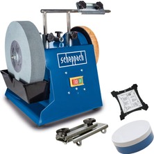 Hakay Scheppach TIGER2500 Islak Zımpara Sistemi, Çelik Gövdeli, Islak Zımpara Makinesi, Islak Taşlama Makinesi, 200 W Güç, 250 mm Çapındaki Değerli Oksitten Bileme Taşı, Çekme Macunu, Açı Ölçer, Zımpara