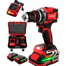 Hakay Assur 21V Kömürsüz Darbeli Şarjlı Matkap Seti, Çift 1500MAH Akülü, 50NM Tork, Metal Şanzıman, 2 Vites, 10MM Anahtarsız Mandren, LED Aydınlatmalı, Taşıma Çantalı PRO120