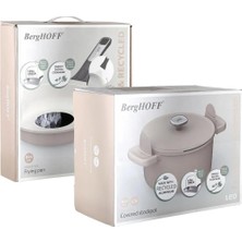 Hakay Berghoff Leo Phantom Kapaklı Yapışmaz Derin Tencere 24 cm ve Kızartma Tavası 24 cm Latte