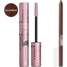 Hakay Maybelline New York Lash Sensational Sky High Kahverengi Maskara +Tattoo Liner Jel Göz Kalemi 911 Smooth Walnut (Kahverengi)