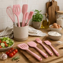 Hakay Pikas Silikon Spatula Seti 5’li - Çırpıcılı, Yapışmaz Tava Uyumlu, Isıya Dayanıklı Mutfak Seti (Pembe)