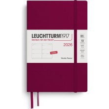 Hakay LEUCHTTURM1917 Çanta Boy B6+ 12 Aylık Haftalık Ajanda 2026 Sert Kapak, Ingilizce, Liman Kırmızısı