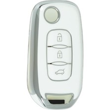 Esranın Dünyası Autohan Keys Megane 4, Clio 5, Captur, Taliant, Express Için 3 Butonlu Nano Anahtar Kılıfı, Beyaz Gümüş